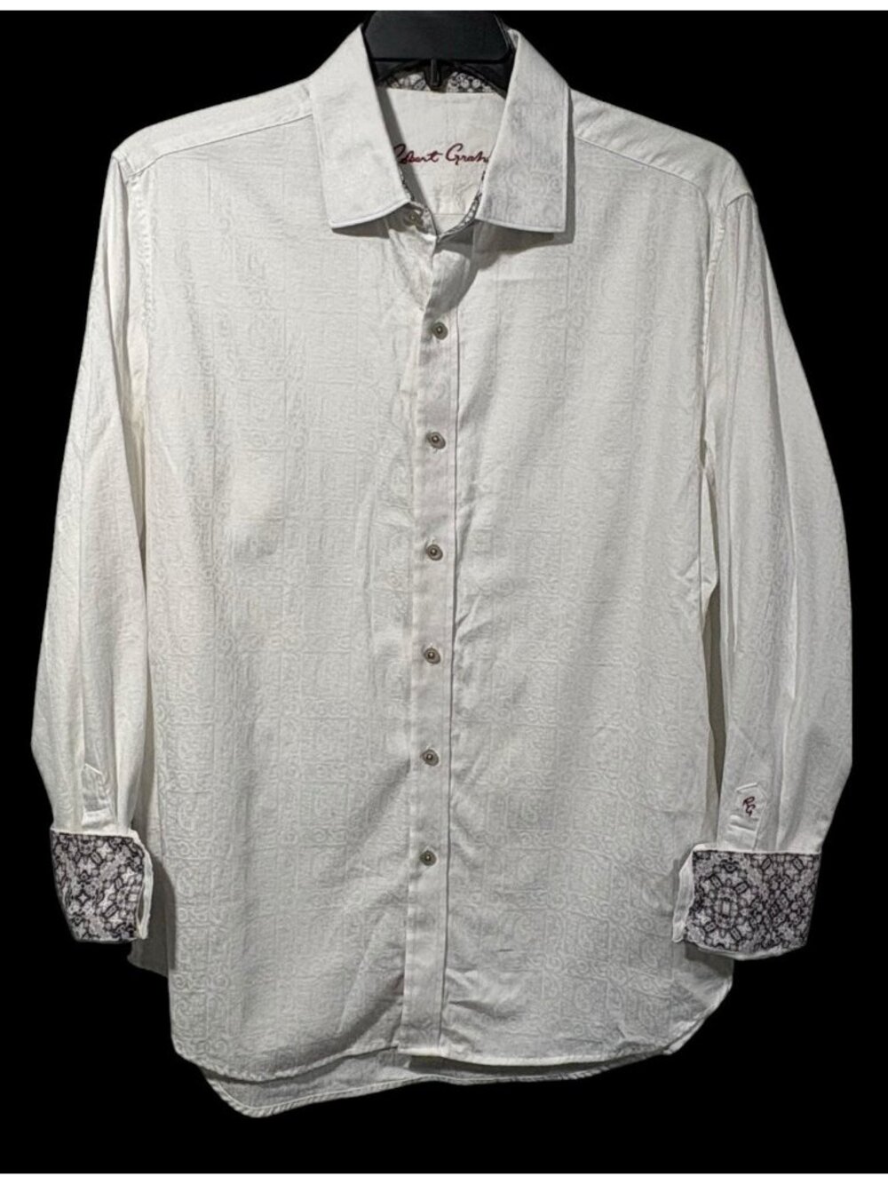 Robert Graham Mens Button Up White Jacquard Shirt Kaleidoscope Flip Cuffs Sz L